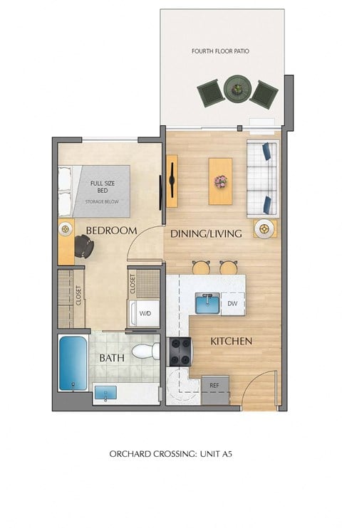 Floor plan for 1 bed, 1 bath, 473 sqft